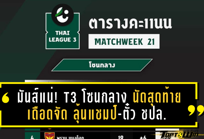 มันส์แน่! T3 โซนกลางนัดสุดท้ายเดือดจัด ลุ้นแชมป์-ตั๋ว ชปล. ถึงวินาทีสุดท้าย