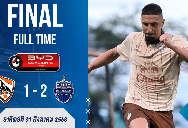 ผลบอลสด BYD Sealion 6 League 1 บุรีรัมย์ ยูไนเต็ด บุกเชือดเชียงราย 2-1 ศึกไทยลีกเดือดถึงทดเจ็บ
