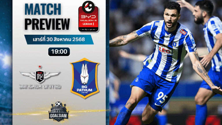 วิเคราะห์บอลไทยลีก BYD sealion 6 league 1 : ทรู แบงค็อก ยูไนเต็ด พบกับ บีจี ปทุม ยูไนเต็ด 30/8/68