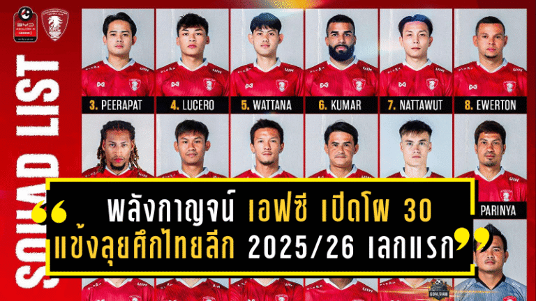 พลังกาญจน์ เอฟซี เปิดโผ 30 แข้งลุยศึกไทยลีก 2025/26 เลกแรกภายใต้การนำโค้ชโอ่ง
