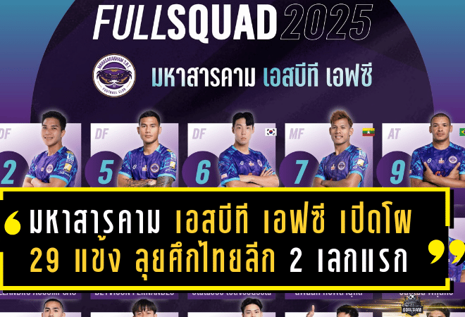 มหาสารคาม เอสบีที เอฟซี เปิดโผ 29 แข้ง ลุยศึกไทยลีก 2 ฤดูกาล 2025/26 เลกแรก