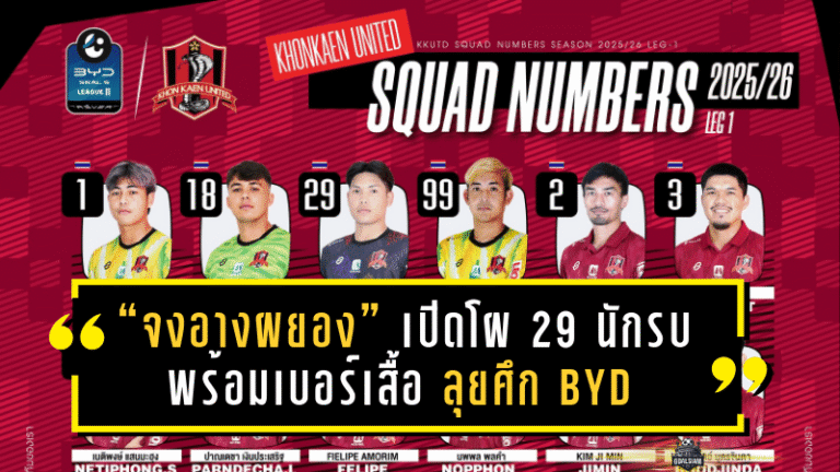 “จงอางผยอง” เปิดโผ 29 นักรบ พร้อมเบอร์เสื้อ ลุยศึก BYD SEAL 5 LEAGUE 2 ฤดูกาล 2025/26
