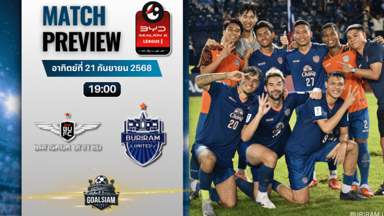 วิเคราะห์บอล ไทยลีก BYD sealion 6 league 1 : ทรู แบงค็อก ยูไนเต็ด พบกับ บุรีรัมย์ ยูไนเต็ด 21/9/68