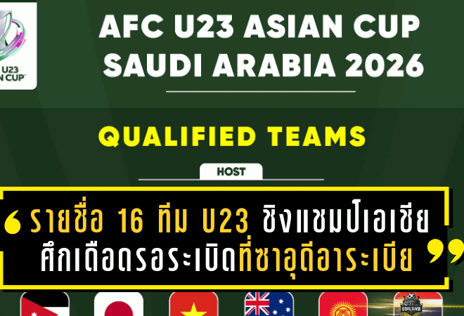 รายชื่อ 16 ทีมสุดท้าย U23 ชิงแชมป์เอเชีย 2026 ศึกเดือดรอระเบิดที่ซาอุดีอาระเบีย