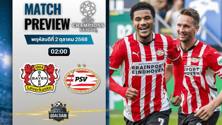 วิเคราะห์บอล ยูฟ่าแชมเปียนส์ลีก : ไบเออร์ เลเวอร์คูเซิน พบกับ พีเอสวี ไอนด์โฮเฟ่น 1/10/68