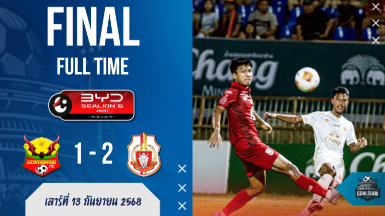 ผลบอลสด ไทยลีก ลำพูน วอร์ริเออร์ บุกทุ่งทะเลหลวงเชือดสุโขทัย 2-1 ดราม่าถึงนาทีท้าย!