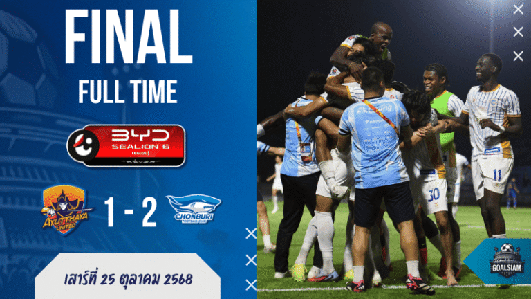ผลบอลสด : Ayutthaya United ดวลเดือด! พ่าย Chonburi 1-2 สะเทือนท้ายตาราง — ผลบอลสด ไทยลีก