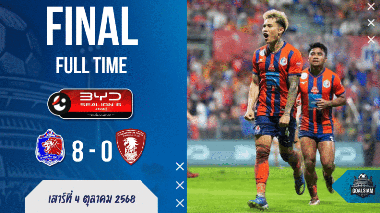 การท่าเรือ เอฟซี ไล่ถล่ม พลังกาญจน์ เอฟซี ยับ 8-0 ศึกไทยลีก BYD Sealion 6 League 1 | ผลบอลสด บ้านผลบอล