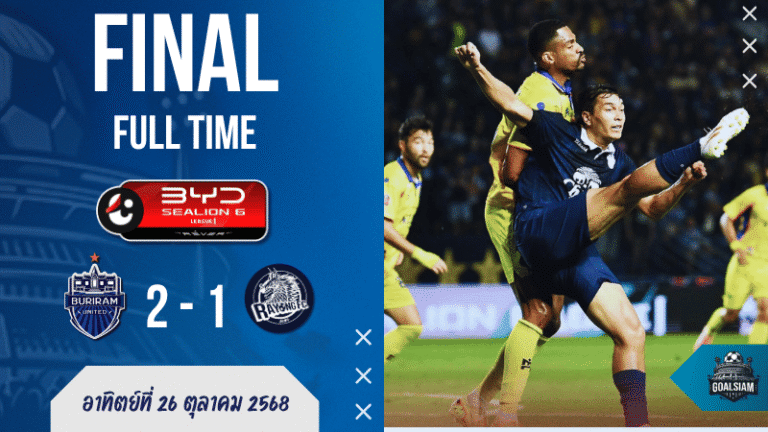 บุรีรัมย์ ยูไนเต็ด เฉือน ระยอง เอฟซี 2-1 ขยับรั้งจ่าฝูงไทยลีก! | ผลบอลสด บ้านผลบอล GOALSIAM