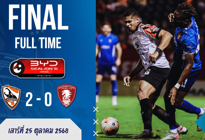 ผลบอลสด : เชียงราย ยูไนเต็ด กด กาญจนบุรี พาวเวอร์ 2-0 ศึกไทยลีก เดือดถึงนาทีท้าย