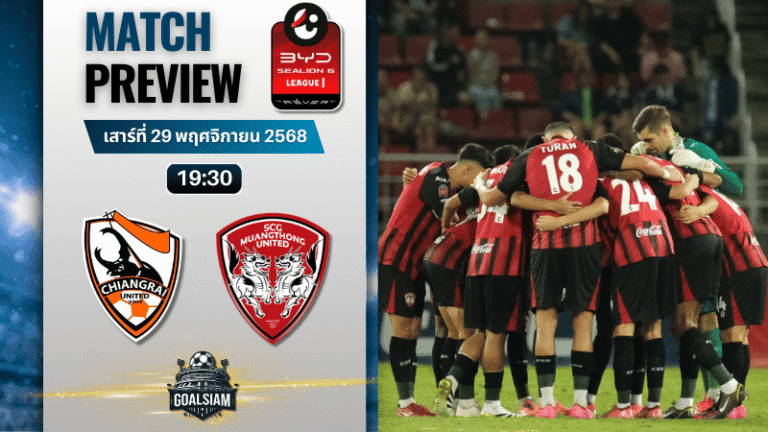 วิเคราะห์บอล ไทยลีก : เชียงราย ยูไนเต็ด พบกับ เมืองทอง ยูไนเต็ด 29/11/68