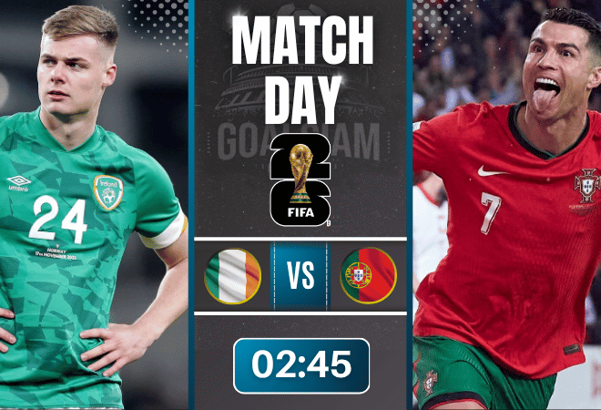 ดูบอลออนไลน์ ฟุตบอลโลก รอบคัดเลือก โซนยุโรป ถ่ายทอดสด ไอร์แลนด์ พบกับ โปรตุเกส 13/11/68