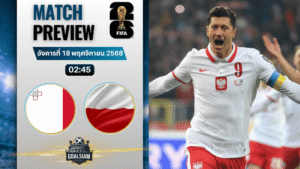 วิเคราะห์บอล ฟุตบอลโลก 2026 รอบคัดเลือก โซนยุโรป : มอลตา พบกับ โปแลนด์ 17/11/68