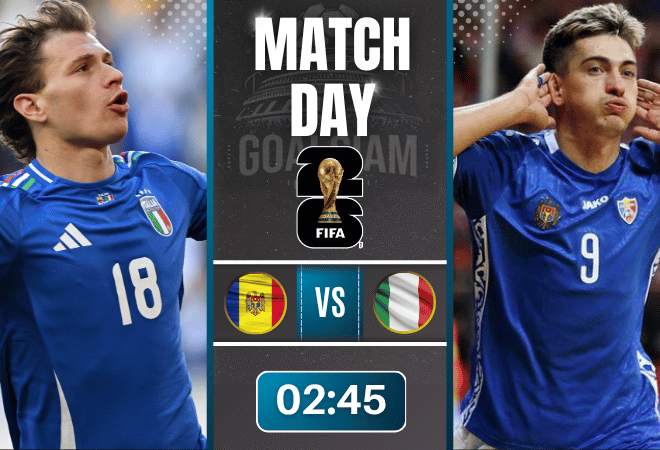 ดูบอลออนไลน์ ฟุตบอลโลก รอบคัดเลือก โซนยุโรป ถ่ายทอดสด มอลโดวา พบกับ อิตาลี 13/11/68