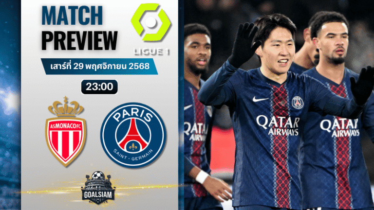 วิเคราะห์บอล ลีกเอิง ฝรั่งเศส : โมนาโก พบกับ ปารีส แซงต์ แชร์กแมง 29/11/68