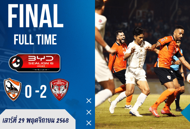 เชียงรายโดนบุกเชือดคาถิ่น! เมืองทองทุบ 2-0 เกมเดือดศึก BYD SEALION 6 | ผลบอลสด ไทยลีก