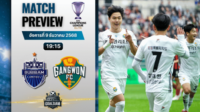 วิเคราะห์บอล เอเอฟซี แชมเปี้ยนส์ลีก อีลิท : บุรีรัมย์ ยูไนเต็ด พบกับ กังวอน เอฟซี 9/12/68