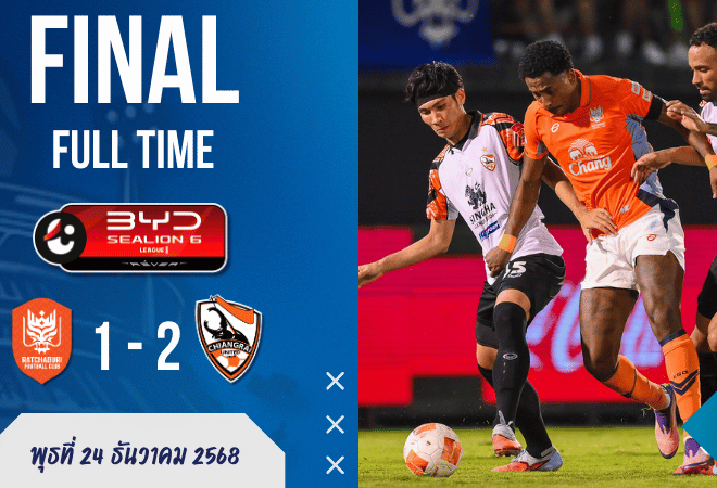 ผลบอลสด ไทยลีกเดือด! ราชบุรีโดนเชียงรายยิงทดเจ็บ แพ้คารัง 1-2