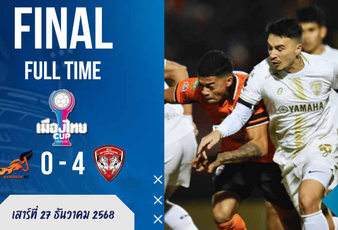 ผลบอลสด : เมืองทองดุไม่เกรงใจเจ้าบ้าน บุกยำบางกอก 4-0 ลอยลำรอบ 16 ทีมบอลถ้วยเมืองไทย คัพ