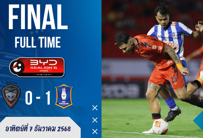 ผลบอลสด โคราชฝืด 7 นัดติด! บีจีบุกบีบคอเฉือน 1-0 เก็บแต้มล่าท็อปโฟร์ศึก ไทยลีก แบบหืดจับ