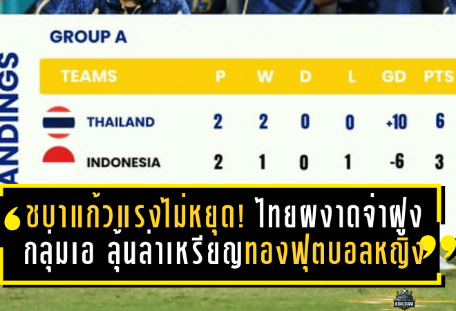 ชบาแก้วแรงไม่หยุด! ไทยผงาดจ่าฝูงกลุ่มเอ ลุ้นล่าเหรียญทองฟุตบอลหญิงซีเกมส์