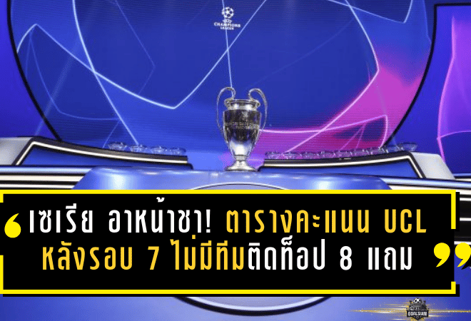 เซเรีย อาหน้าชา! ตารางคะแนน UCL หลังรอบ 7 ไม่มีทีมติดท็อป 8 แถม “นาโปลี” หลุดท็อป 24 เสี่ยงตกรอบสุดๆ