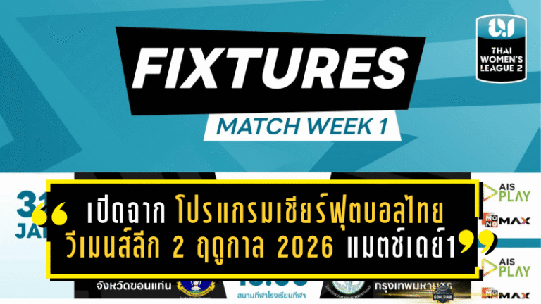 เปิดฉากเดือด! โปรแกรมเชียร์ฟุตบอลไทยวีเมนส์ลีก 2 ฤดูกาล 2026 แมตช์เดย์ 1 เตะ 31 ม.ค.-1 ก.พ. 2569 ยิงสดครบทุกคู่