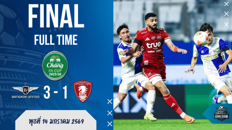 ผลบอลสด : ยิงไม่ซ้ำ! แข้งเทพเรียงหน้าอัดพลังกาญจน์ 3-1 ทะลุ 8 ทีมช้าง เอฟเอ คัพ