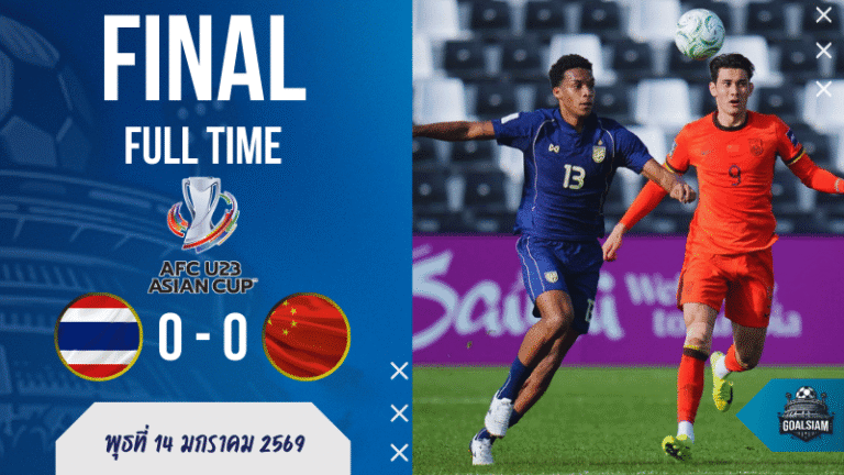 ผลบอลสด : ช้างศึกยู-23ฝืดจัด เจ๊ามังกร 0-0 ร่วงบ๊วยกลุ่มดี ศึก AFC U23 Asian Cup 2026