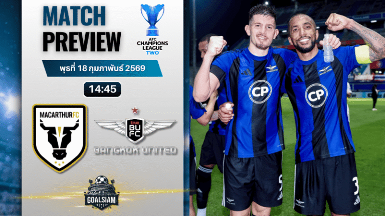 วิเคราะห์บอล เอเอฟซี แชมเปี้ยนส์ ลีก ทู : แม็คอาร์เธอร์ เอฟซี พบกับ ทรู แบงค็อก ยูไนเต็ด 19/2/69