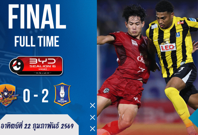 ผลบอลสด ไทยลีก: “อยุธยา 10 คนก็สู้…แต่บีจีไม่แจก!” กาแมนโหด-โดอิคม พา บีจี ปทุม ยูไนเต็ด บุกเชือด อยุธยา ยูไนเต็ด 0-2