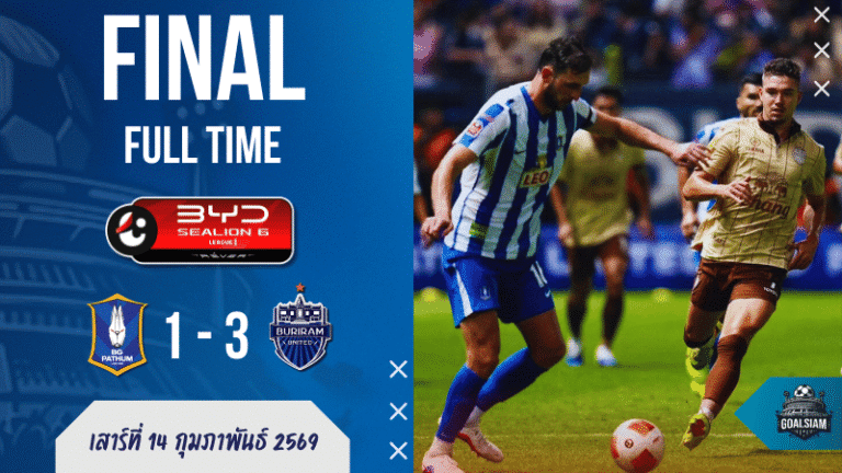 ผลบอลสด ไทยลีก : บีจีโดนจ่าฝูงสอนบอล! บุรีรัมย์บุกกด 3-1 ยึดหัวตาราง BYD SEALION 6 ลีกหนึ่ง