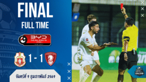 ลำพูน 10 คนก็ยังไม่รอด! ผลบอลสด ลำพูน วอริเออร์ โดน พลังกาญจน์ บดเจ๊า 1-1