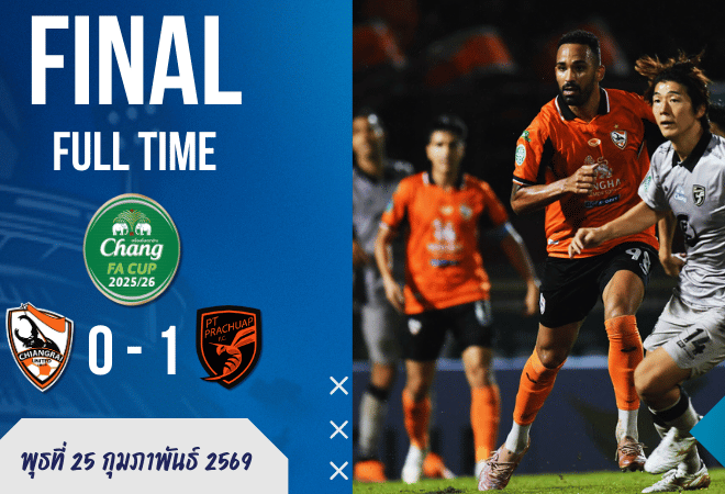 ผลบอลสด : เชียงราย 0-1 ประจวบ ศึกช้างเอฟเอ คัพ เดือดจบด้วยใบแดง