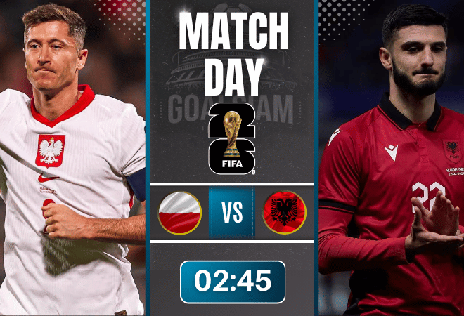 ดูบอลออนไลน์ ฟุตบอลโลก 2026 รอบคัดเลือก โซนยุโรป ถ่ายทอดสด โปแลนด์ พบ แอลเบเนีย 26/3/69