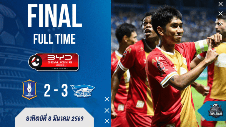 ผลบอลสด บีจีคาบ้าน! ชลบุรีบุกเชือด 3-2 เกมเดือดไทยลีกที่แฟน บ้านผลบอล ดูแล้วมีสะดุ้ง