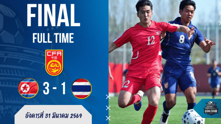 ผลบอลสด ไทย ยู-23 โดนเกาหลีเหนือสอนเชิง 1-3 ศึก CFA Team China เกมนี้มีทั้งพลาด ทั้งเจ็บ ทั้งเจ็บใจตามสไตล์บ้านผลบอลที่แฟนบอลไทยไม่อยากจำ