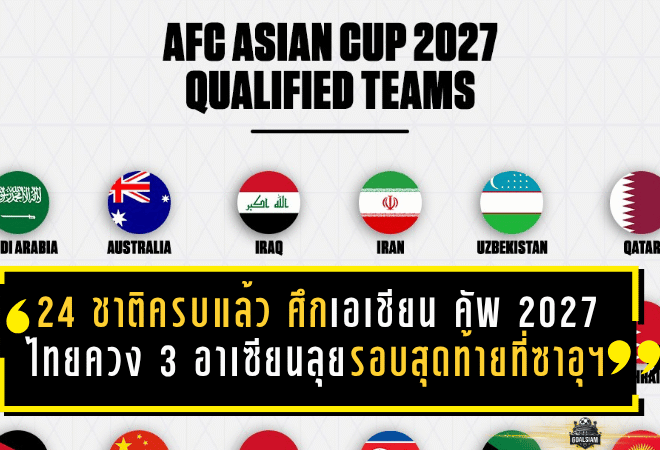 24 ชาติครบแล้ว ศึกเอเชียน คัพ 2027 เดือดตั้งแต่ยังไม่จับสลาก ไทยควง 3 ชาติอาเซียนลุยรอบสุดท้ายที่ซาอุฯ