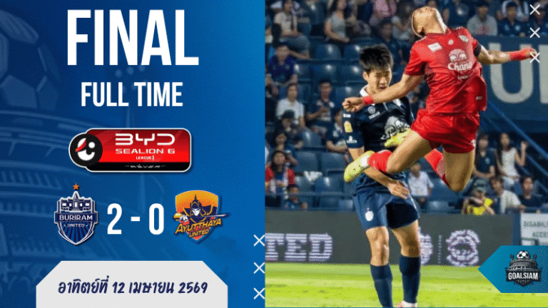 ผลบอลสด ไทยลีก บุรีรัมย์ 2-0 อยุธยา ยูไนเต็ด! ปราสาทสายฟ้าบดจนยับ ซูลจ์ยิงปิดบัญชี เกมนี้มีทั้ง VAR มีทั้งใบแดง ครบสูตรบ้านผลบอลสายเดือด