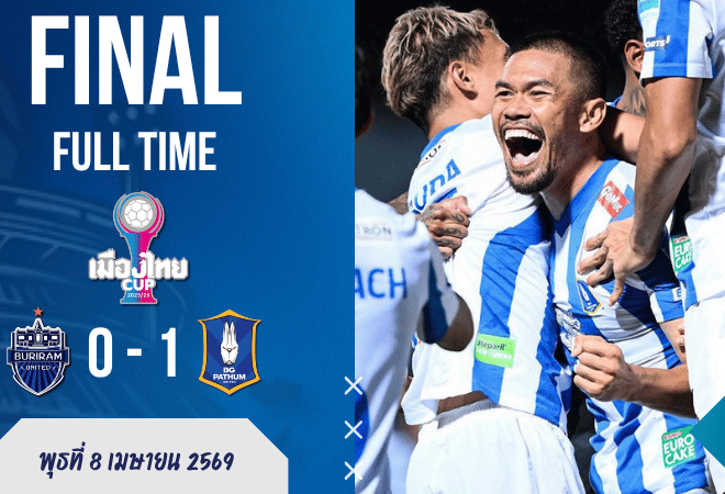 ผลบอลสด เมืองไทย คัพ บุรีรัมย์คาบ้าน! บีจี ปทุม บุกเชือด 1-0 เกมนี้ไม่ได้ชนะด้วยดวง แต่ชนะด้วยความคม