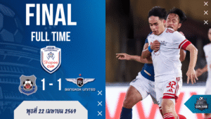 ผลบอลสด Shopee Cup : สวายเรียง 1-1 แบงค็อก ยูไนเต็ด แข้งเทพนำก่อนแต่ปิดไม่ลง จบแค่อันดับ 4 กลุ่มบีแบบคาใจ