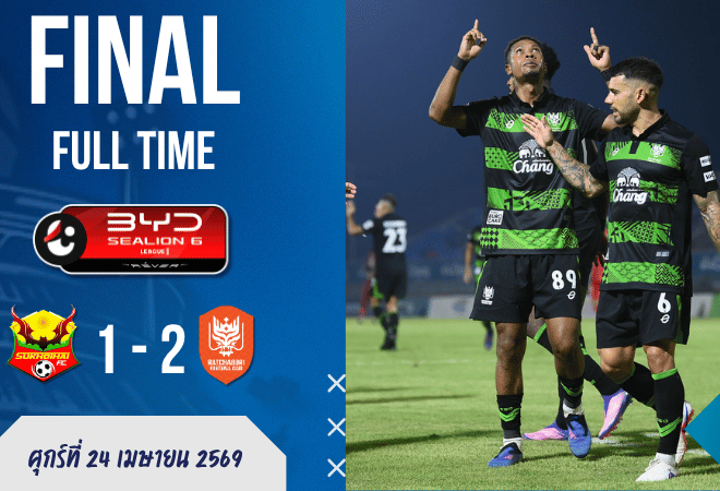 ผลบอลสดไทยลีกเดือด! สุโขทัยนำก่อนแต่ยืนไม่สุด ราชบุรีบุกแซง 2-1 เอ็นจีว่าเหมาสองแบบไม่เกรงใจเจ้าถิ่น