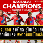 ผงาดสองปีซ้อน ราษีไศล ยูไนเต็ด เขย่าไทยลีกเต็มแรง ผงาดแชมป์ไทยลีก 2 ทั้งที่เหลืออีก 2 นัด