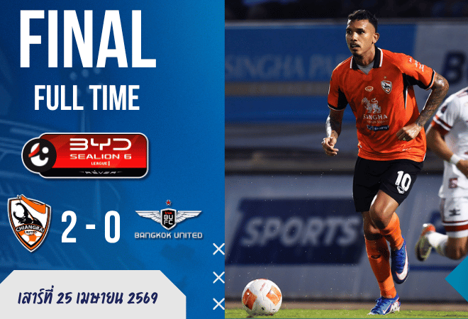 ผลบอลสดไทยลีกเดือด! เชียงราย ยูไนเต็ด 10 คนสอนบอล ทรู แบงค็อก ยูไนเต็ด 2-0 บ้านผลบอลคู่นี้มีคนเสียทรง