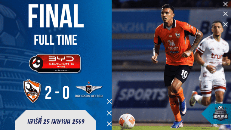 ผลบอลสดไทยลีกเดือด! เชียงราย ยูไนเต็ด 10 คนสอนบอล ทรู แบงค็อก ยูไนเต็ด 2-0 บ้านผลบอลคู่นี้มีคนเสียทรง