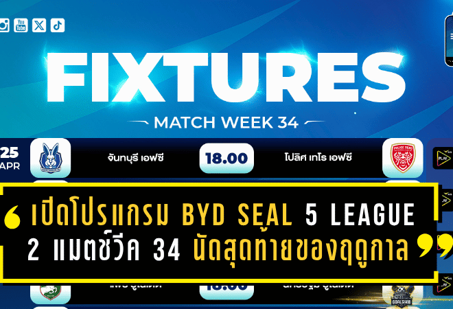 ปิดฉากเดือดลีกพระรอง! เปิดโปรแกรม BYD SEAL 5 LEAGUE 2 แมตช์วีค 34 นัดสุดท้ายของฤดูกาล 2025/26