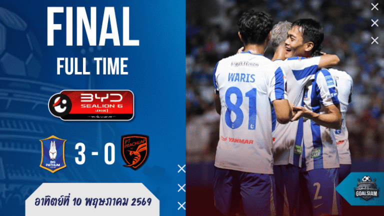 ผลบอลสดไทยลีกเดือด บีจี ปทุม อัดพีที ประจวบ 3-0 บ้านผลบอลเกมนี้กระต่ายแก้วคมกริบจนต่อพิฆาตได้แต่มองตาปริบ