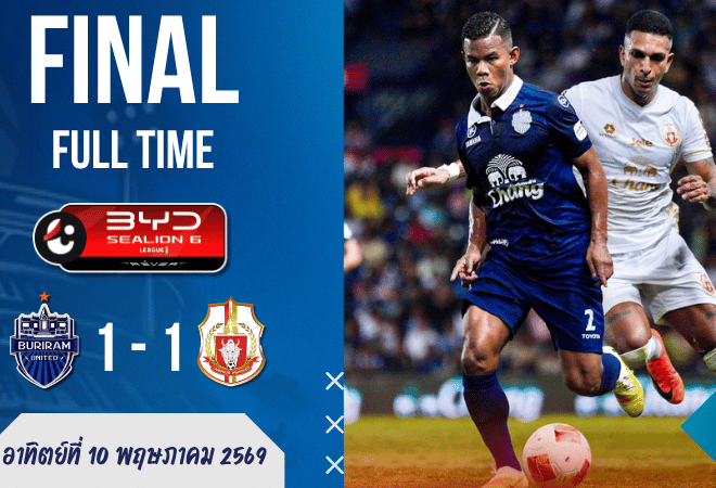 ผลบอลสดไทยลีก บุรีรัมย์นำแล้วไม่ปิดกล่อง โดนลำพูนไล่ 1-1 นาทีบาป เกมนี้บ้านผลบอลมีสะดุ้ง
