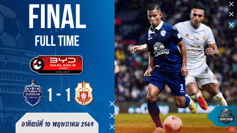 ผลบอลสดไทยลีก บุรีรัมย์นำแล้วไม่ปิดกล่อง โดนลำพูนไล่ 1-1 นาทีบาป เกมนี้บ้านผลบอลมีสะดุ้ง