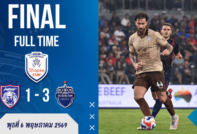 ผลบอลสดชิงแชมป์สโมสรอาเซียนเดือด! บุรีรัมย์บุกเชือด JDT 3-1 บ้านผลบอลเกมนี้เห็นชัด ใครนิ่งกว่าก็ยิ้มกว่า